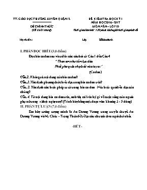 Đề kiểm tra học kì I môn Ngữ văn Lớp 10 - Năm học 2016-2017 (Có đáp án)